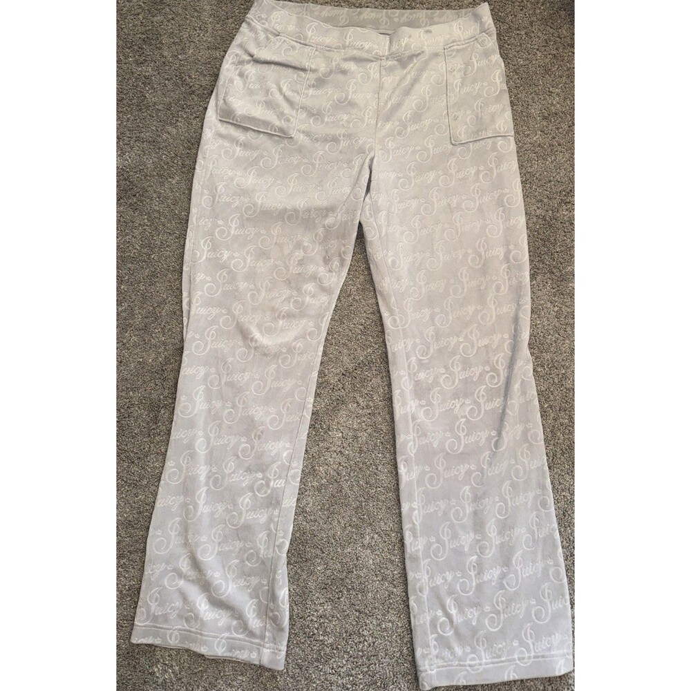 Y2K Juicy Gray Velour Velvet Lounge Pants Sz XL All Over Print Emboss Grunge HTF